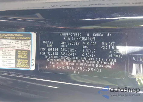 2024 Kia Carnival Mpv Lx Seat Package z USA, uszkodzony, nr VIN KNDNB4H33R6328481